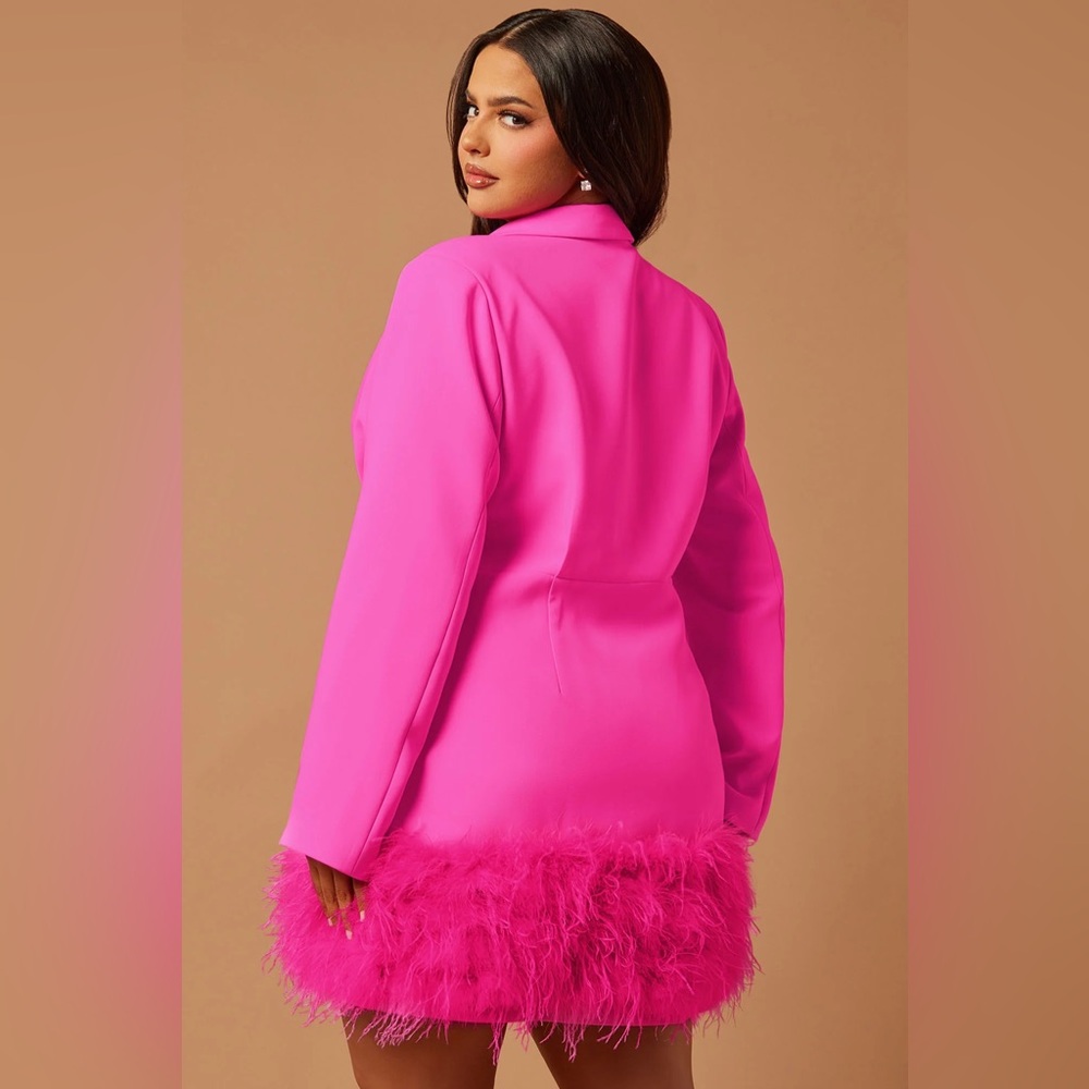 Delia Feathered Blazer Dress - Fuchsia